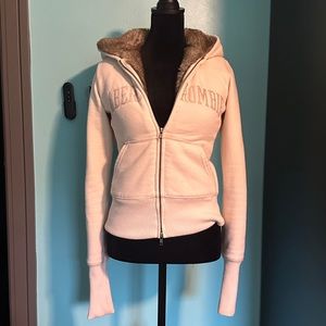 OG vintage Abercrombie Fitch tan cream brown fur lined hoodie zip up small